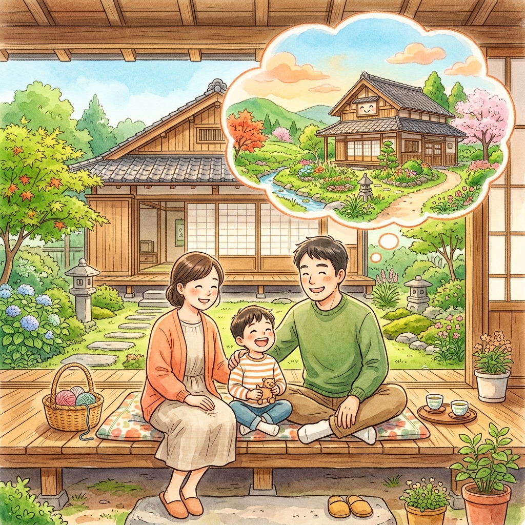 実家を想う家族のイラスト